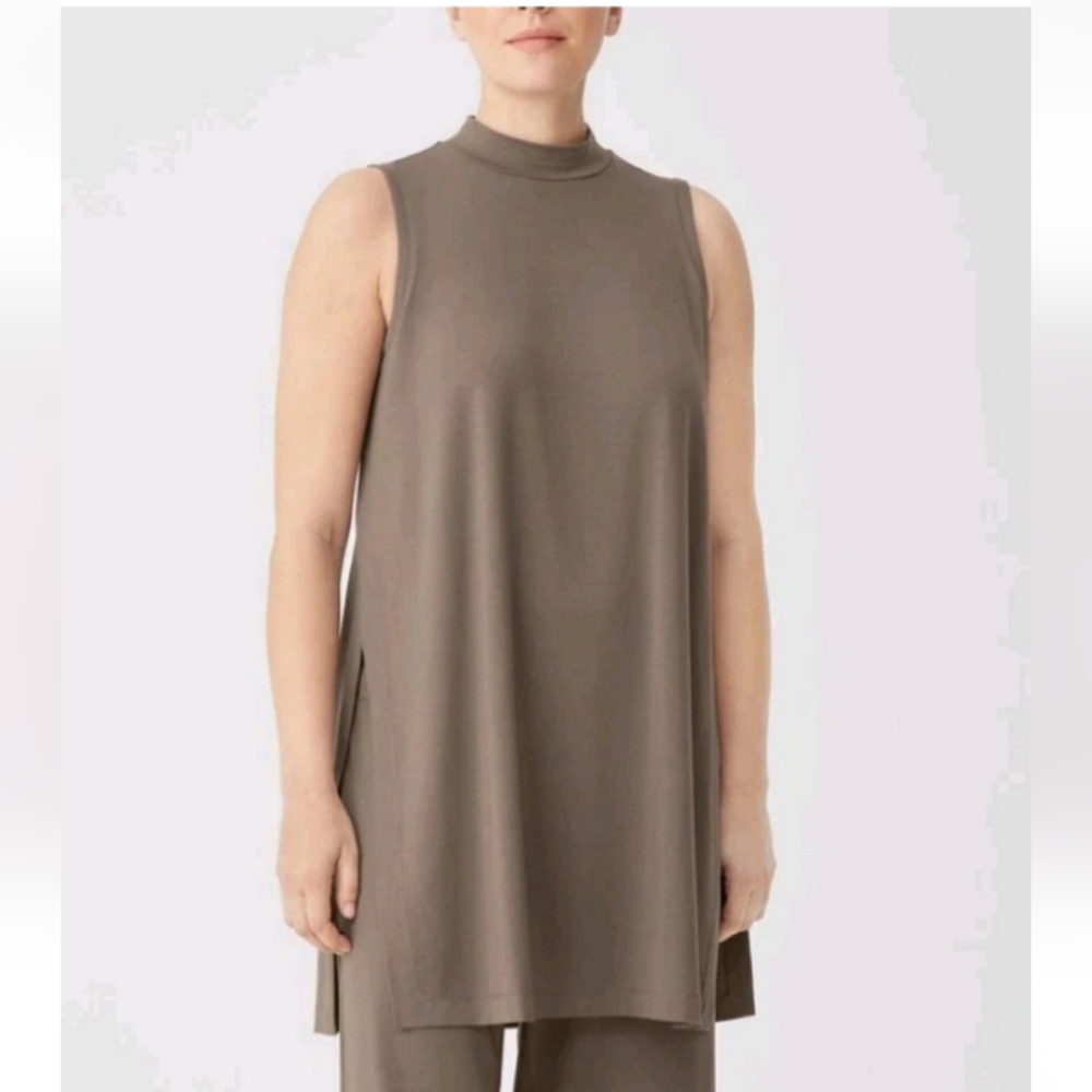 EILEEN FISHER Mock Neck Tunic Top Women's Size 1X Brow Light NWT ($109) - Picture 2 of 16